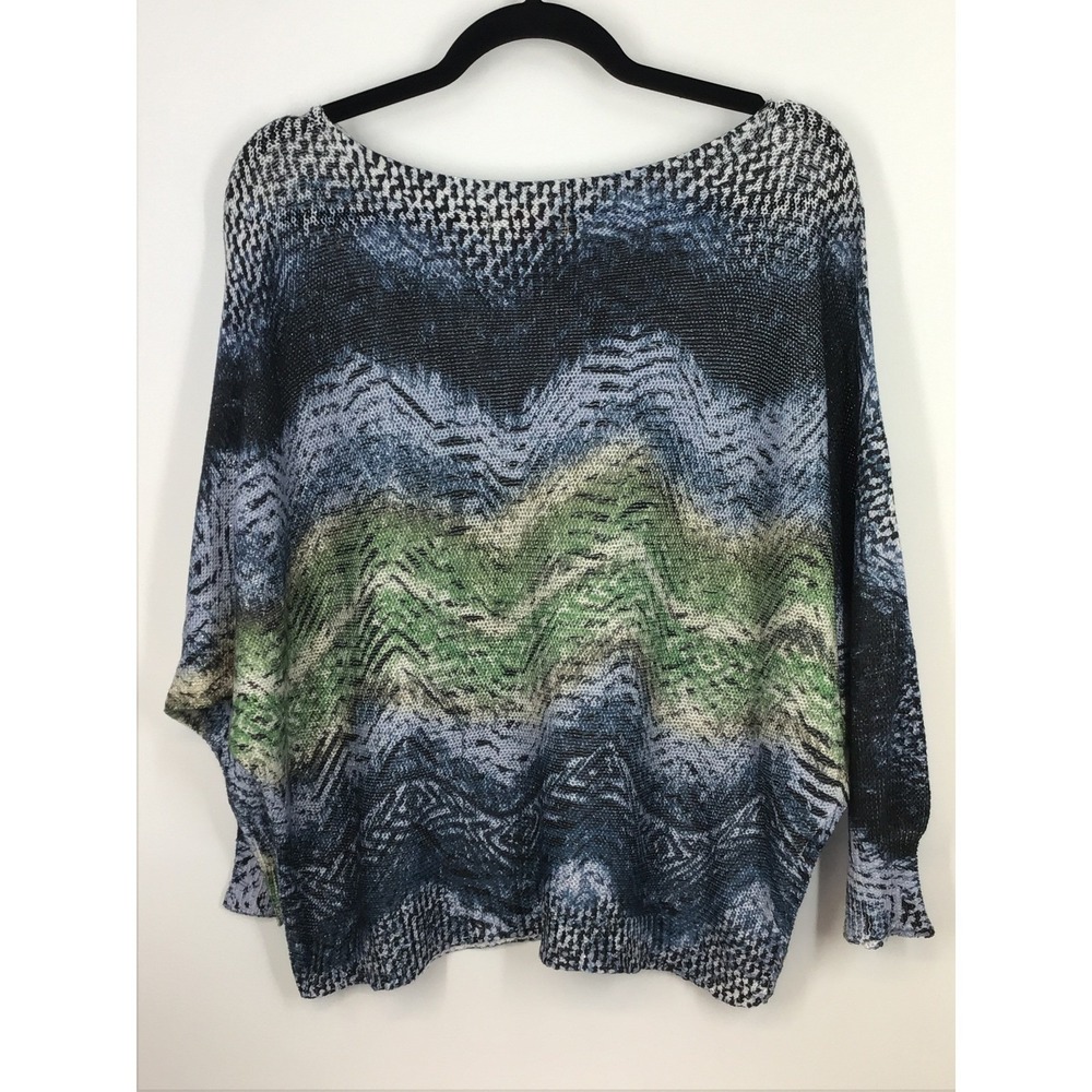 Art to Wear Artsy Abstract Chevron Dolman Boatneck Knit Sweater Blue Green 3X-4X